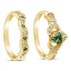 14k White Gold Emerald Set Heart Claddagh Ring & Wedding Ring Set