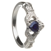 14k White Gold Sapphire Set Heart Claddagh Ring 12.4mm