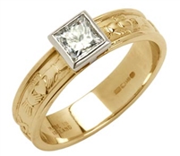 14k Yellow Gold Ladies Solitaire Diamond Claddagh Ring