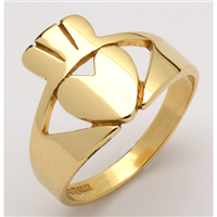 10k Yellow Gold Contemporary Men's Claddagh Ring 14mm
