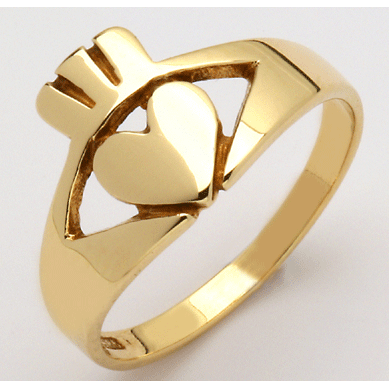 10k Yellow Gold Contemporary Small Claddagh Ring 10mm