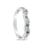 14K White Gold Emerald and Diamond Shaped Wedding band