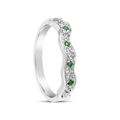 14K White Gold Emerald and Diamond Shaped Wedding band