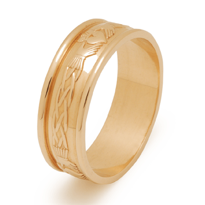 14k Yellow Gold Men's Claddagh Celtic Wedding Ring 7.5mm
