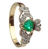 14k Yellow Gold Emerald Heart & CZ Ladies Claddagh Ring 11mm