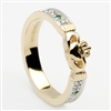 14k Yellow Gold Emerald & Cubic Zirconia Ladies Claddagh Ring 5mm