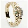 14k Yellow Gold Nua Celtic Diamond and Emerald Claddagh Ring 8mm