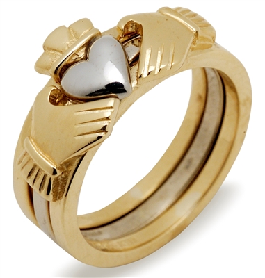 14k Yellow/White Gold Ladies 3 Part Claddagh Ring 5mm
