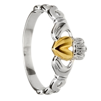 Sterling Silver Gold Plated Heart Ladies Claddagh Ring