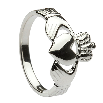 Sterling Silver Ladies Traditional Heavy Claddagh Ring 10mm