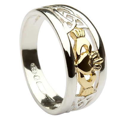 Sterling Silver Celtic Claddagh Ring With a 10k Yellow Gold Center 8mm
