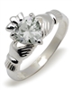 Sterling Silver Synthetic Cubic Zirconia (Apr) Birthstone Claddagh Ring 9mm