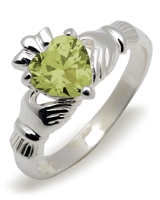 Sterling Silver Synthetic Peridot (Aug) Birthstone Claddagh Ring 9mm