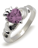 Sterling Silver Synthetic Alexandrite (Jun) Birthstone Claddagh Ring 9mm