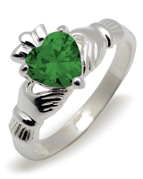 Sterling Silver Synthetic Emerald (May) Birthstone Claddagh Ring 9mm