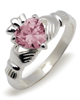 Sterling Silver Synthetic Tourmaline (Oct) Birthstone Claddagh Ring 9mm