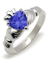 Sterling Silver Synthetic Sapphire (Sep) Birthstone Claddagh Ring 9mm