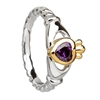 Sterling Silver Amethyst CZ Ladies Claddagh Ring