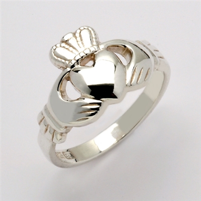 14k White Gold Standard Small Claddagh Ring 10.5mm