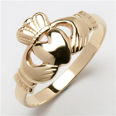 10k Yellow Gold Heavy Small Claddagh Ring 10.5mm