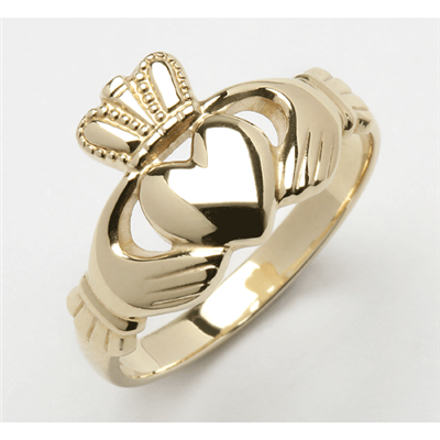 14k Yellow Gold Ladies Heavy Claddagh Ring 11.5mm