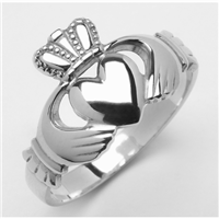 10k White Gold Heavy Traditional Men's Claddagh Ring 13.5mm