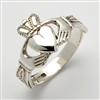 10k White Gold Men's Claddagh Ring With Trinity Knot Cuffs 14mm