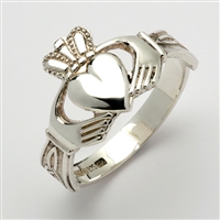 Sterling Silver Men's Claddagh Ring With Trinity Knot Cuffs 14mm