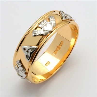 14k Yellow Gold Men's Wide Claddagh Wedding Ring 8.1mm