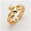 14k Yellow Gold Ladies Pierced "Mo Chroi" Claddagh Ring 10.5mm