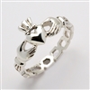 14k White Gold Ladies Pierced "Mo Chroi" Claddagh Ring 10.5mm