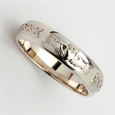14k White Gold Ladies Celtic Claddagh Wedding Ring 4.5mm