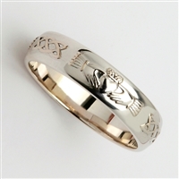 14k White Gold Men's Celtic Claddagh Wedding Ring 4.5mm