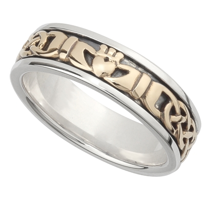 Sterling Silver & 10k Yellow Gold Ladies Celtic Claddagh Ring
