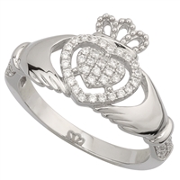 Sterling Silver Ladies Cubic Zirconia Claddagh Ring