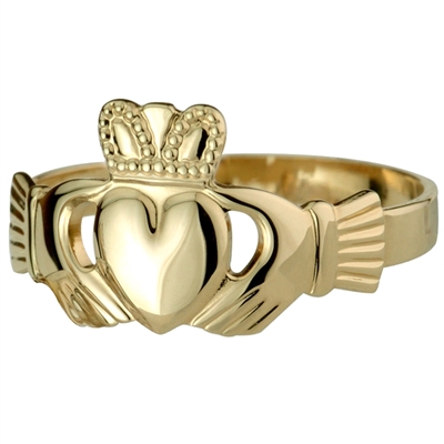 14k Yellow Gold Heavy Men's Claddagh Ring 14mm