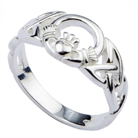 Sterling Silver Ladies Celtic Font Claddagh Ring 10mm
