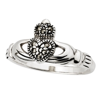 Sterling Silver Ladies Marcasite Claddagh Ring
