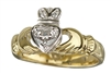 18k Yellow Gold Diamond Heart Claddagh Ring 12mm