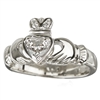 18k White Gold Diamond Heart Claddagh Ring 12mm
