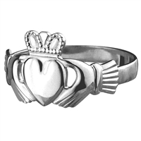 14k White Gold Small Heavy Claddagh Ring 9mm