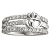 14k White Gold Ladies Diamond Claddagh Dress Ring