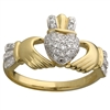 14k Yellow Gold Ladies Micro Diamond Claddagh Ring 10mm