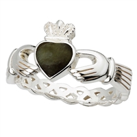 Sterling Silver Ladies Connemara Marble Claddagh Ring