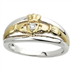 Sterling Silver 10k Yellow Gold Diamond Ladies Claddagh Ring