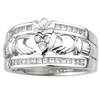 14k White Gold Ladies Diamond Claddagh Ring