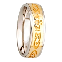Sterling Silver 10k Yellow Gold Ladies Claddagh Wedding Ring