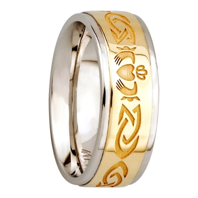 Sterling Silver & 10k Yellow Gold Men's Claddagh Wedding Ring