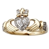 14k Yellow Gold Ladies Diamond Claddagh Ring 10mm