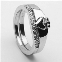 10k All White Gold Ladies 2 Part CZ Claddagh Ring 7mm